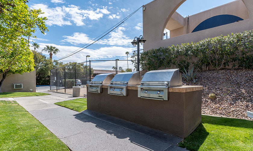 Three outdoor barbecue grills at Vista Mirage Resort in Palm Springs